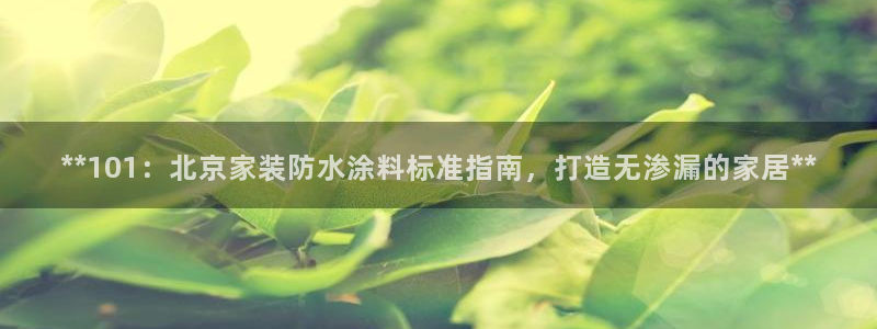 和记官方平台：**101：北京家装防水涂料标准指南，打造无渗漏的家居**